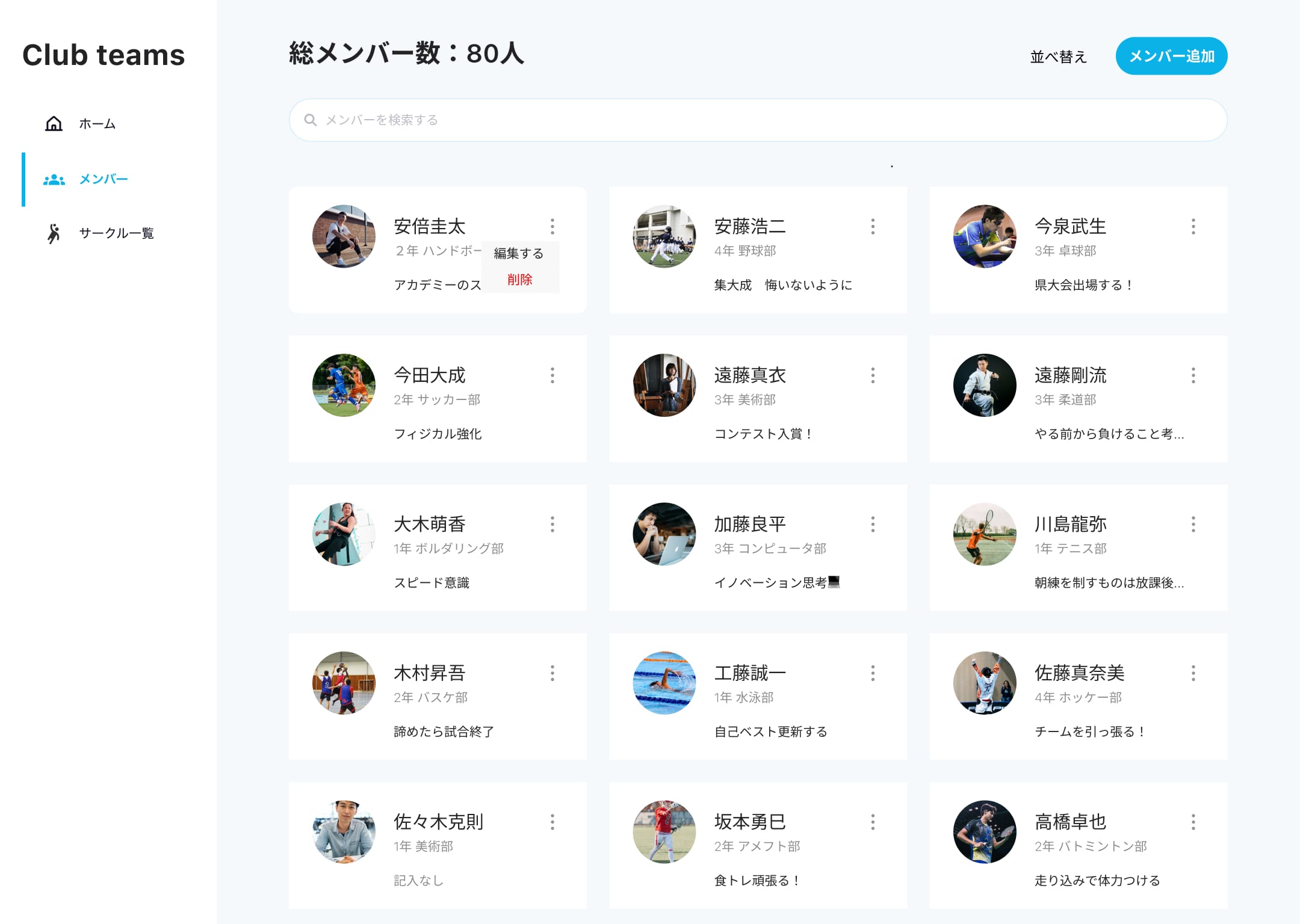 メンバーコレクションページ(編集モーダル)